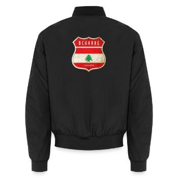 Bischarri Libanon Wappen Flaggen Design - Unisex Bomberjacke - Schwarz - Hinten - AI Model Male 185 light (185cm)