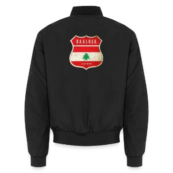Baalbek Libanon Wappen Flaggen Design - Unisex Bomberjacke - Schwarz - Hinten - AI Model Male 185 light (185cm)
