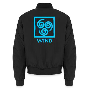 Symbole du texte bleu vent 'WIND' - Bomber unisexe - noir - Dos - AI Model Male 185 light (185cm)