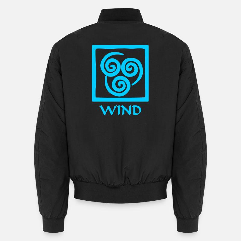 Symbol des Windes blauer Text 'WIND' Unisex Bomberjacke