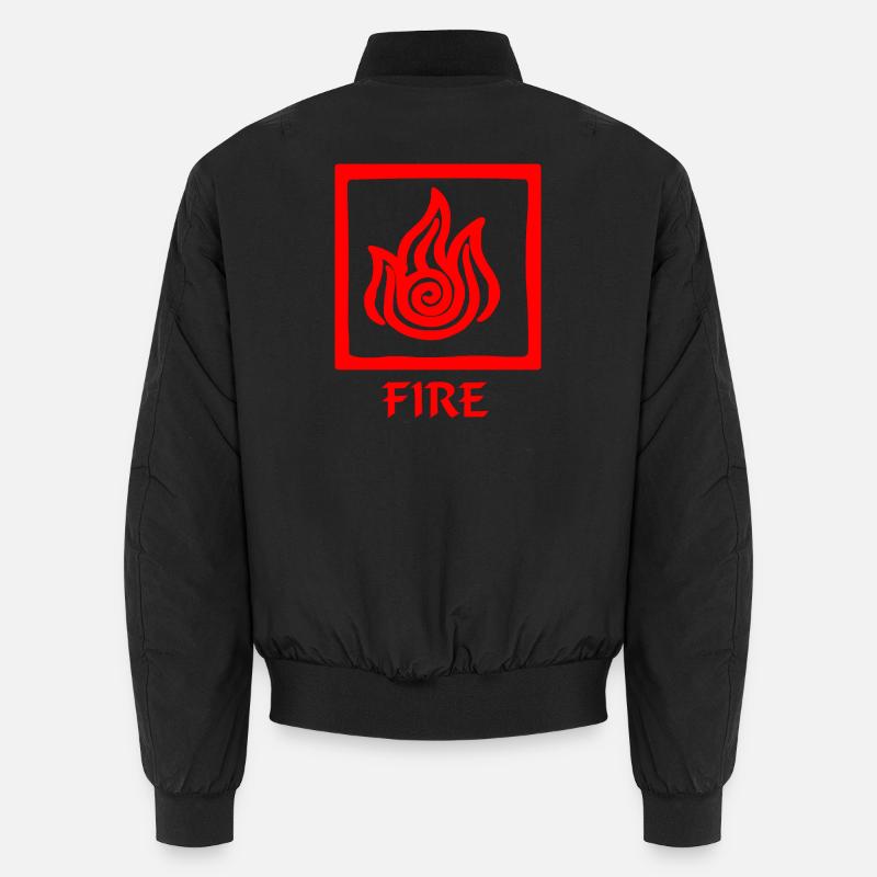 Symbol des Feuers rot im Quadrat mit dem Text "FIRE" Unisex Bomberjacke