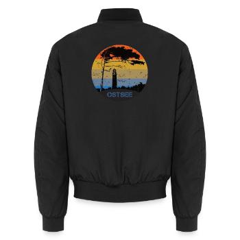 Typisch Ostsee - Leuchtturm und Windflüchter - Unisex Bomberjacke - Schwarz - Hinten - AI Model Male 185 light (185cm)