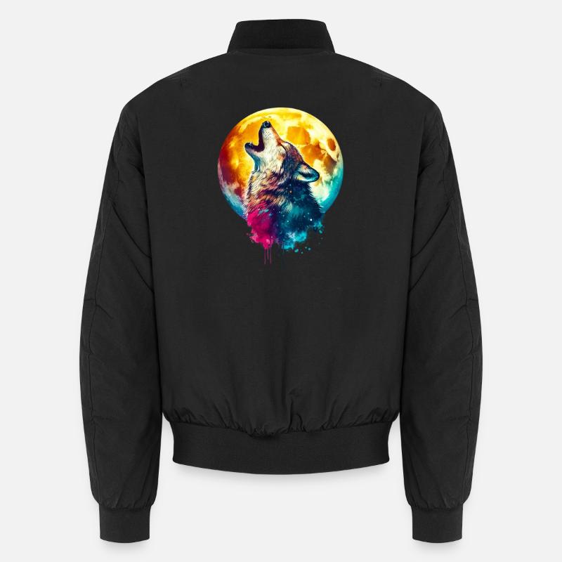 Wolf howls at the moon - Unisex Bomber Jacket - black