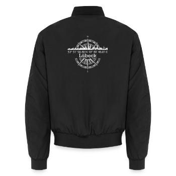 Koordinaten Lübeck - Unisex Bomberjacke - Schwarz - Hinten - AI Model Male 185 light (185cm)