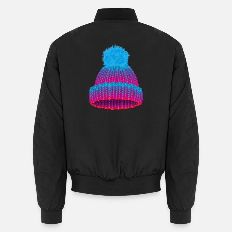 farbige Mütze in Strick Optik mit großer Bommel Unisex Bomberjacke