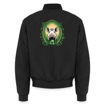 Lucky Pig - Unisex Bomber Jacket - black - Back - AI Model Male 185 light (185cm)