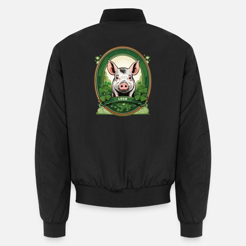 Glücksschwein mit Kleeblätter - Unisex Bomberjacke - Schwarz