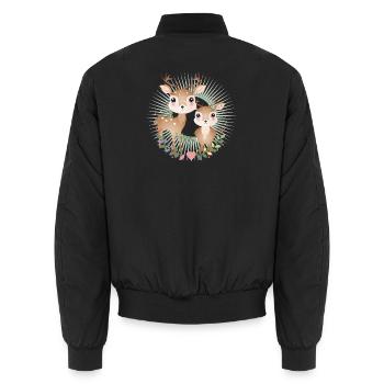 zwei niedliche Hirsche - im strahlenden Rahmen - Unisex Bomberjacke - Schwarz - Hinten - AI Model Male 185 light (185cm)