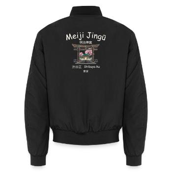 Tokyo Shibuya, sanctuaire shintoïste Meiji Jingu, Japon, - Bomber unisexe - noir - Dos - AI Model Male 185 light (185cm)