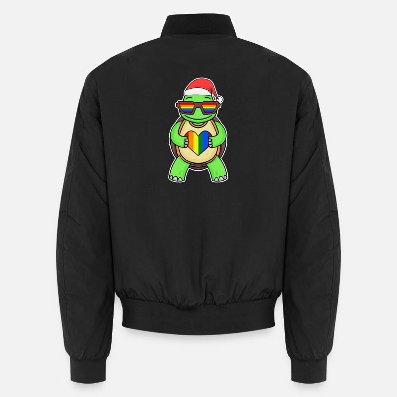 Turtle Rainbow Christmas - Unisex Bomber Jacket - black