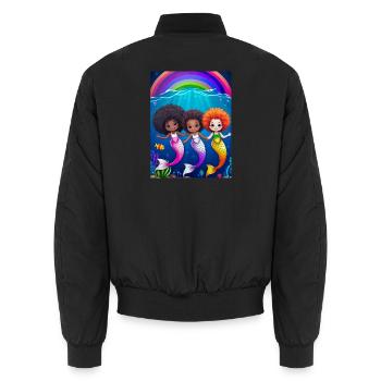 Bunte Meerjungfrauen mit Regenbogenhintergrund - Unisex Bomberjacke - Schwarz - Hinten - AI Model Male 185 light (185cm)