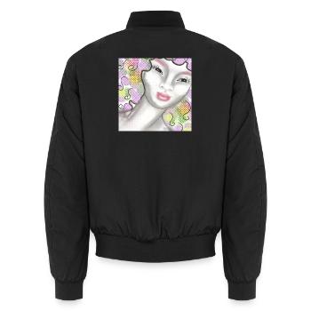 Kunstvolle Frauenportrait mit Pastellfarben - Unisex Bomberjacke - Schwarz - Hinten - AI Model Male 185 light (185cm)