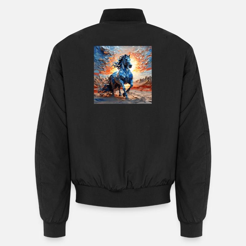 Cheval bleu abstrait au lever du soleil Bomber unisexe