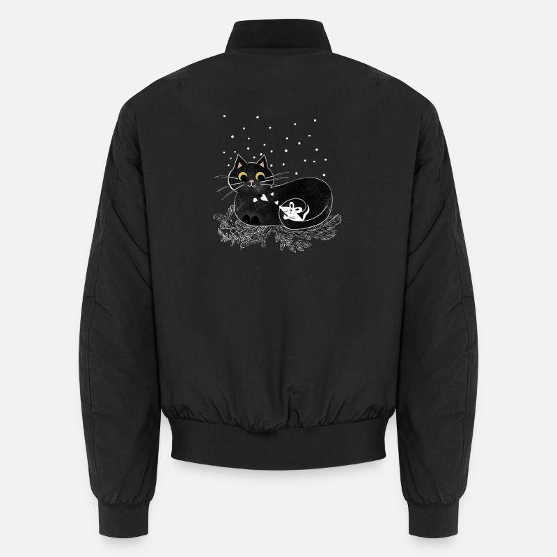 Cat Mouse Winter Illustration - Unisex Bomber Jacket - black