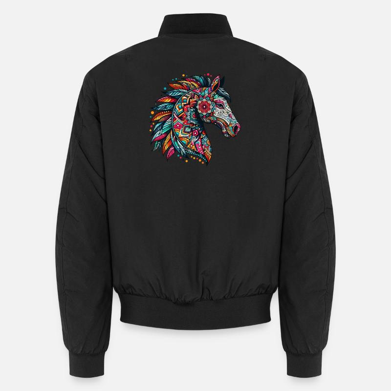 Pferd mit Mandalas verziert - Unisex Bomberjacke - Schwarz