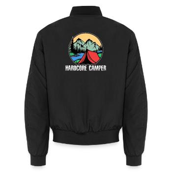 Mountains, Campers, Camping, Camping, Statement, Nature, Holidays - Unisex Bomber Jacket - black - Back - AI Model Male 185 light (185cm)