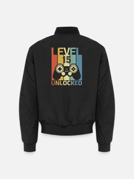 Level 15 freigeschaltet Lustiger Videospieler 15. Geburtstag - Unisex Bomberjacke - Schwarz