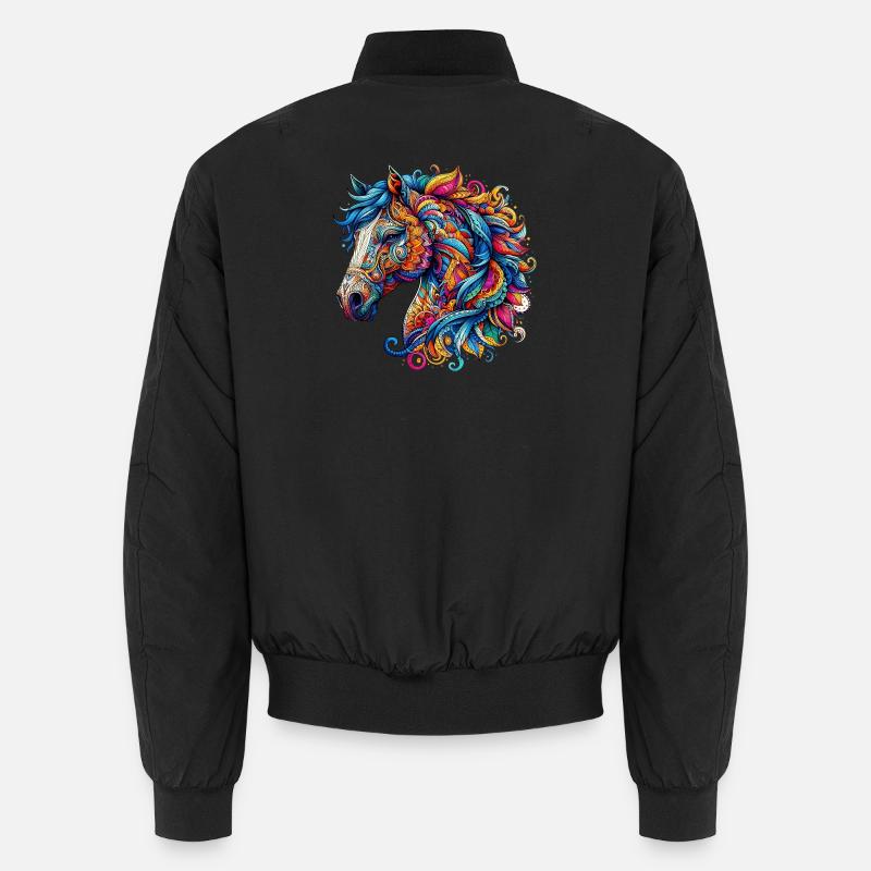 Pferd mit Mandalas verziert - Unisex Bomberjacke - Schwarz