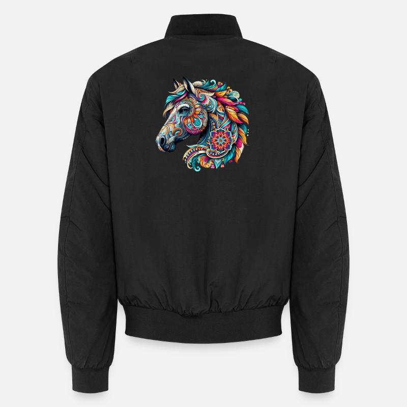 Pferd mit Mandalas verziert - Unisex Bomberjacke - Schwarz