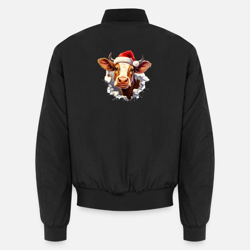 Kuh mit Weihnachtsmütze im Mauerloch - Unisex Bomberjacke - Schwarz