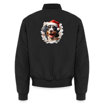 Cheerful Bernese Mountain Dog with cap - Unisex Bomber Jacket - black - Back - AI Model Male 185 light (185cm)