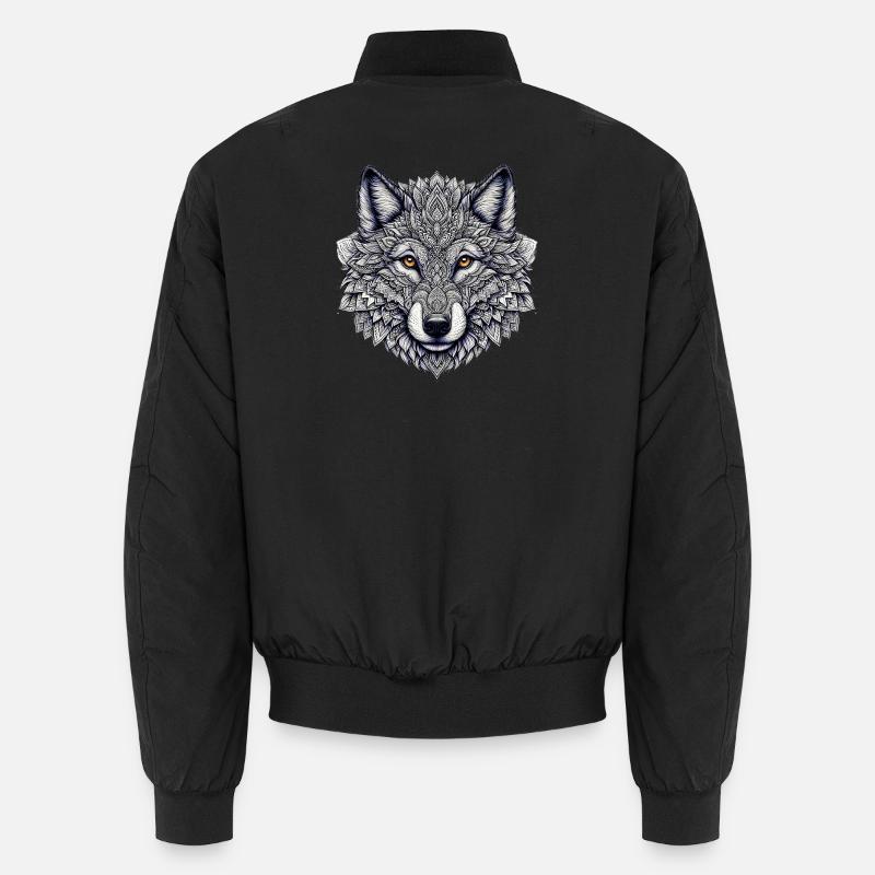 Wolf mit Mandalas verziert - Unisex Bomberjacke - Schwarz