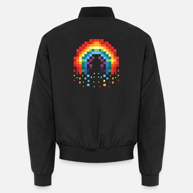 Pixel Art Rainbow 8-Bit Retro - Unisex Bomber Jacket - black