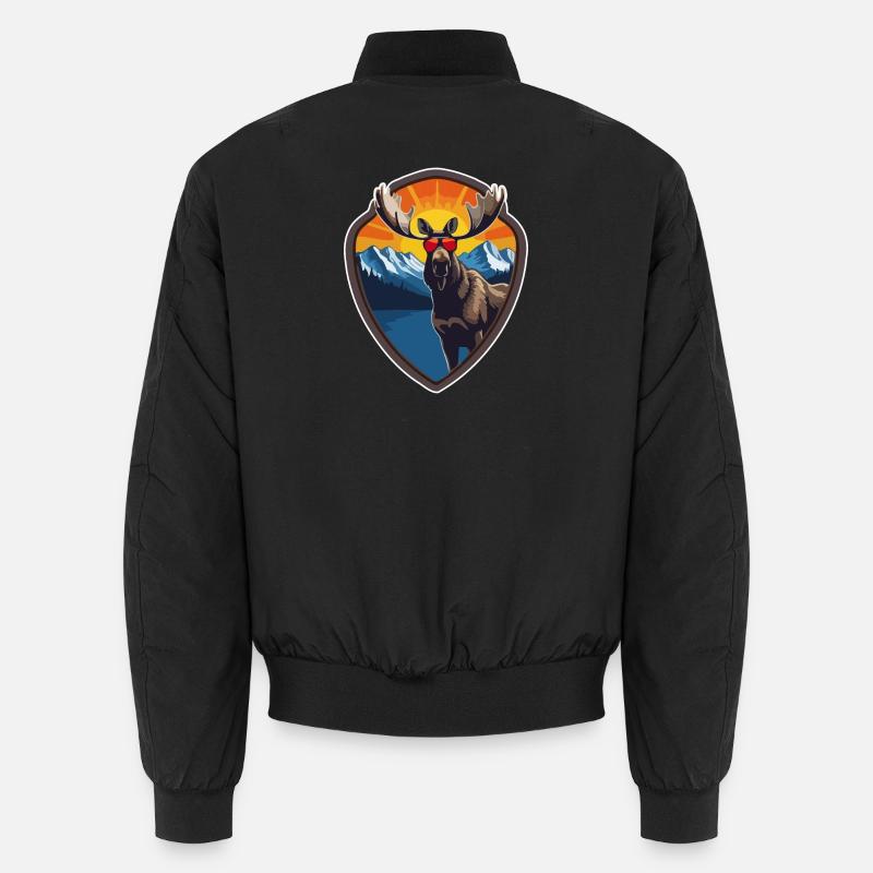 Cool moose with sunglasses, hiking, mountains Unisex Bomber Jacket