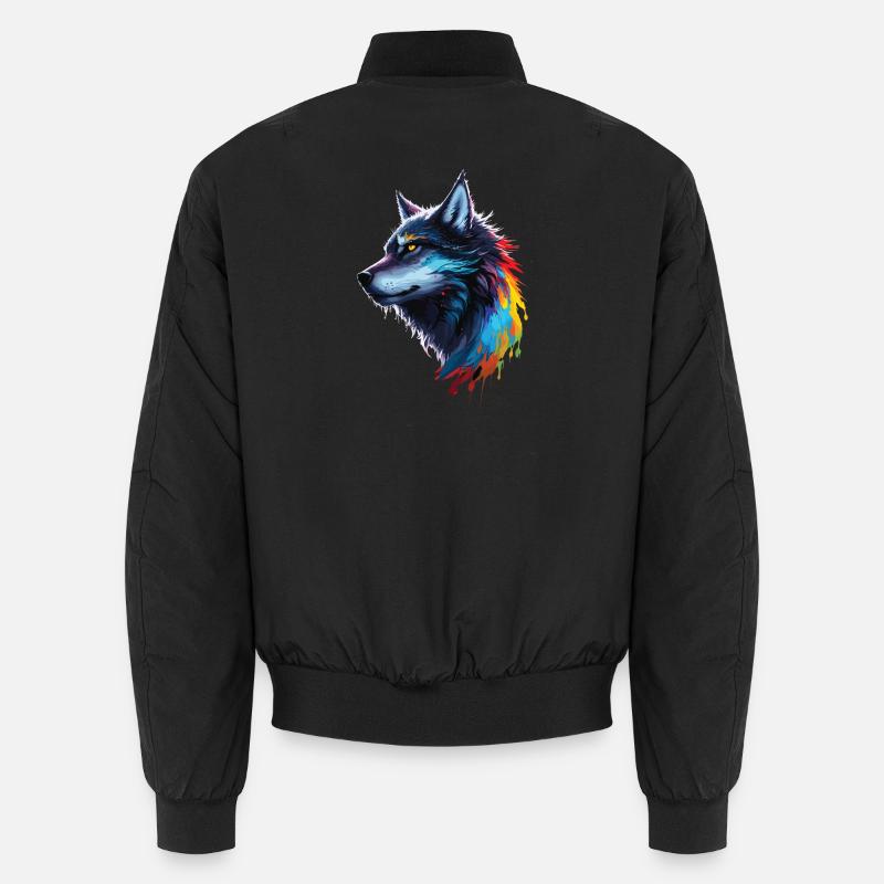 Rainbow Watercolor Wolf Splattered Unisex Bomber Jacket