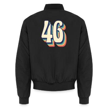Vintage Retro T-Shirt Nummer 46 Sechsundvierzig - Unisex Bomberjacke - Schwarz - Hinten - AI Model Male 185 light (185cm)