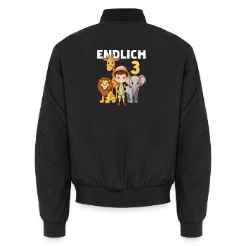 3 Kindergeburtstag Löwe Elefant Giraffe 3 Jahre - Unisex Bomberjacke - Schwarz - Hinten - AI Model Male 185 light (185cm)
