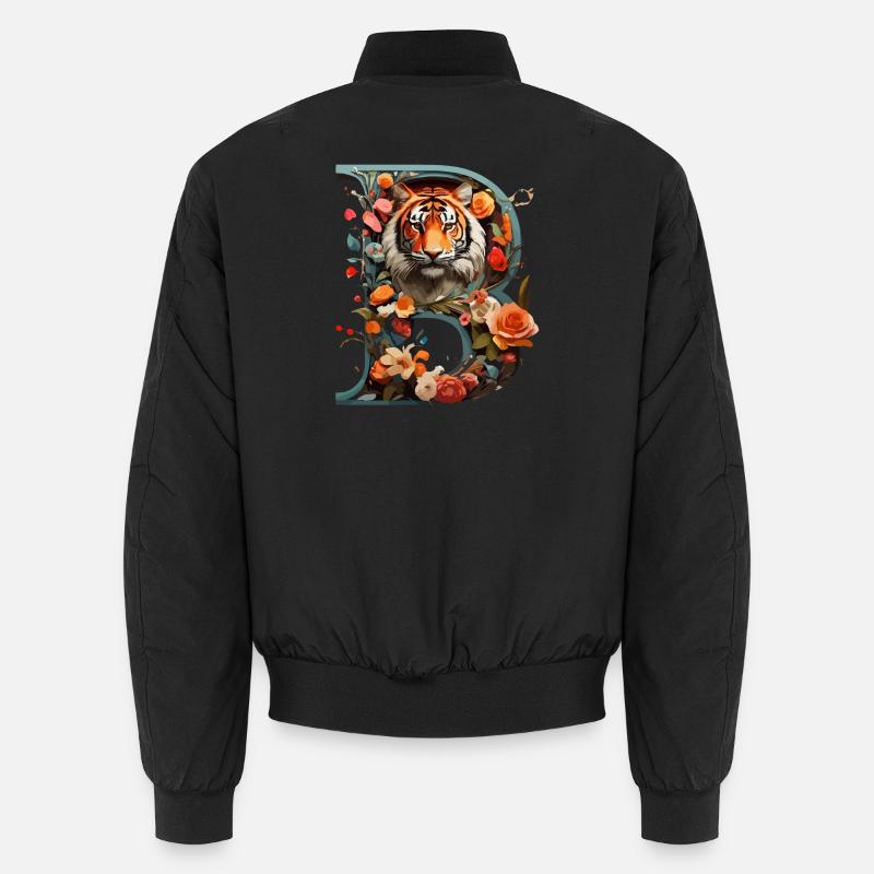 Fiery Tiger and Flowers Illustration Unisex Bomber Jacket