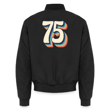 Vintage Retro T-Shirt Number 75 Seventy Five - Unisex Bomber Jacket - black - Back - AI Model Male 185 light (185cm)