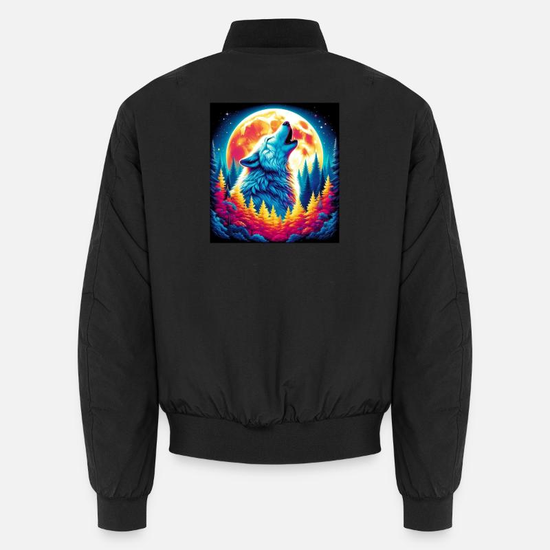 Wolf heult den Mond an - Unisex Bomberjacke - Schwarz