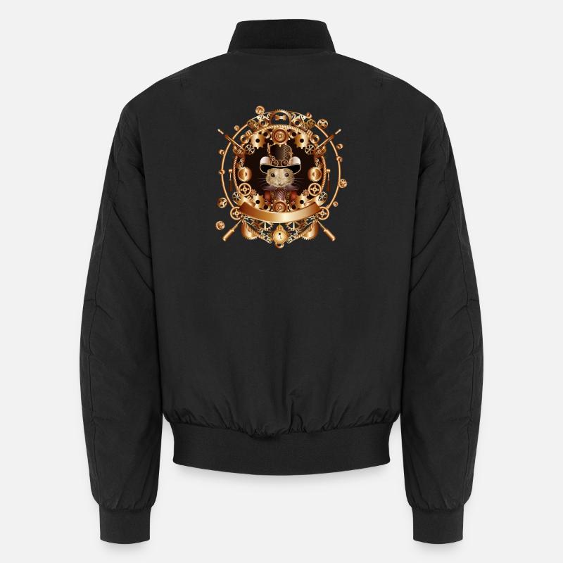 Steampunk mouse with antique top hat in frame Unisex Bomber Jacket
