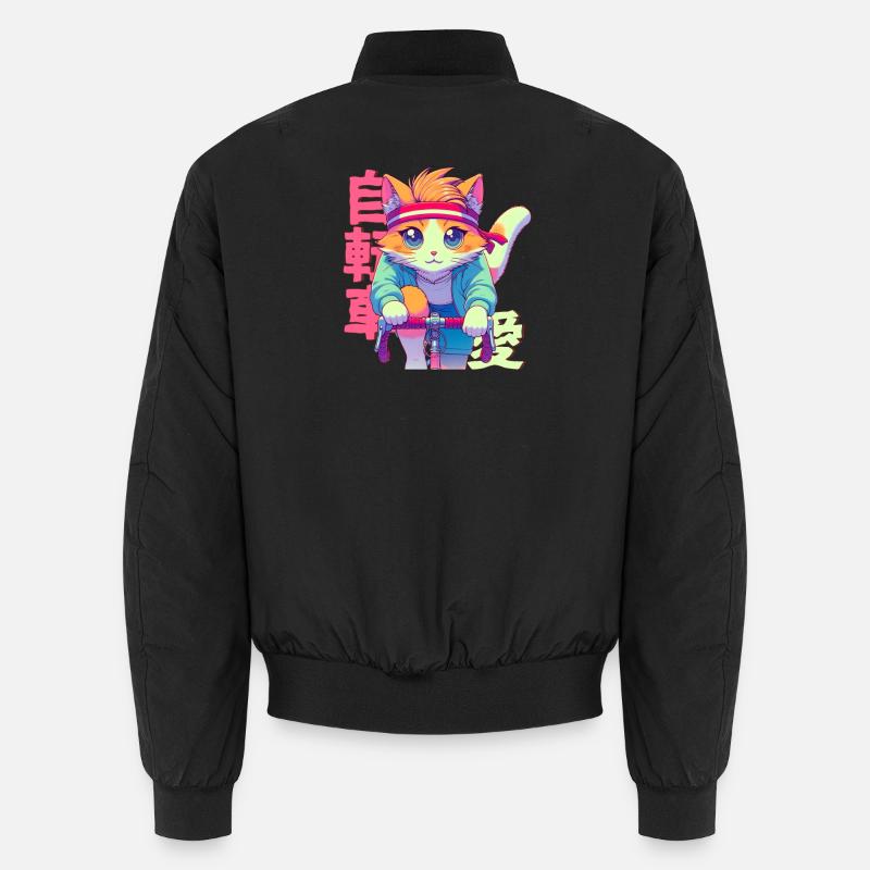 Cycling anime cat Neko Unisex Bomber Jacket