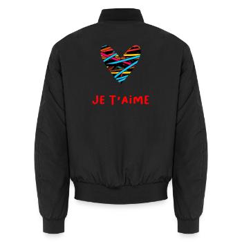 HERZ. HERZ. VALENTINSTAG. LIEBE. LIEBE. PAAR. - Unisex Bomberjacke - Schwarz - Hinten - AI Model Male 185 light (185cm)