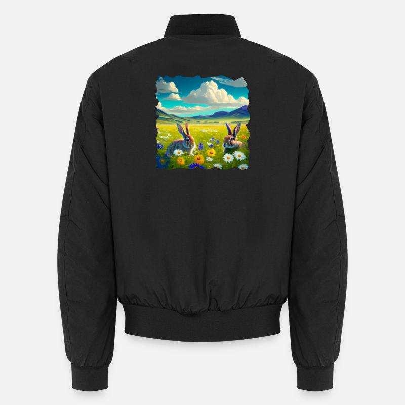 large flower meadow with wild rabbits Unisex Bomber Jacket
