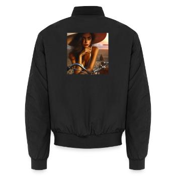 Chic de plage au coucher de soleil à vélo - Bomber unisexe - noir - Dos - AI Model Male 185 light (185cm)