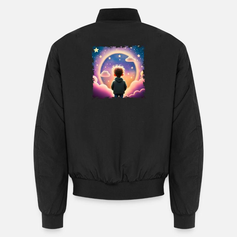 Junge schaut in die Ferne Sternenhintergrund Unisex Bomberjacke