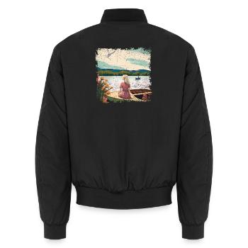 Frau sitzt im Boot am Wasser - Unisex Bomberjacke - Schwarz - Hinten - AI Model Male 185 light (185cm)