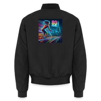 80s Cycling Adventure Neon Girl Bike Retro Style - Unisex Bomber Jacket - black - Back - AI Model Male 185 light (185cm)