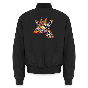 Giraffe farbig und bemalt wie Harlekin - Unisex Bomberjacke - Schwarz - Hinten - AI Model Male 185 light (185cm)