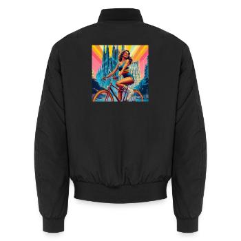 Heilige Familie Vintage Mädchen auf Fahrrad - Unisex Bomberjacke - Schwarz - Hinten - AI Model Male 185 light (185cm)