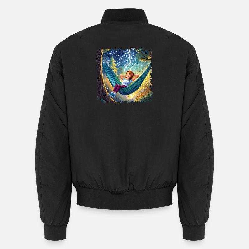 Mädchen auf Hängematte, chillen, mit Blitzen Unisex Bomberjacke