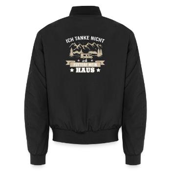 Camping Wohnwagen zelten - Unisex Bomberjacke - Schwarz - Hinten - AI Model Male 185 light (185cm)