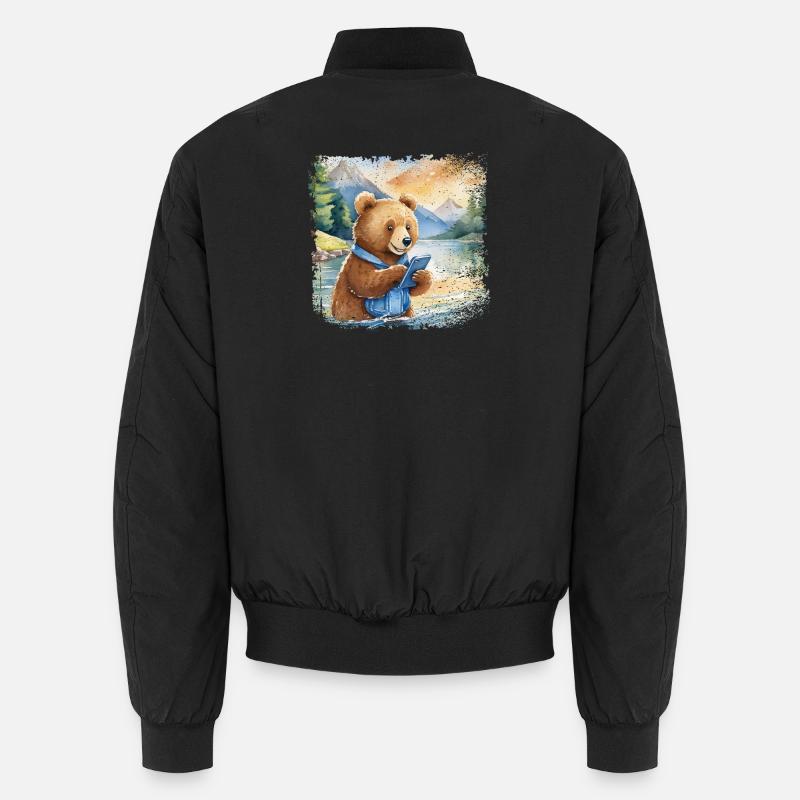 Niedlicher junger Braunbär mit Handy Unisex Bomberjacke