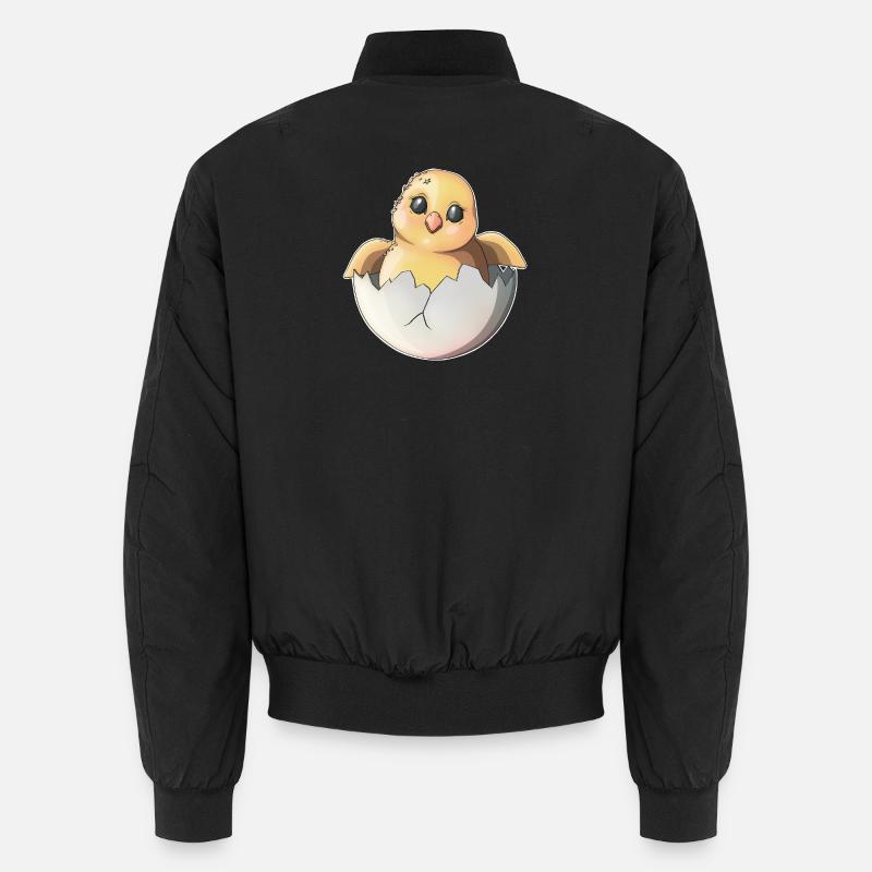 Cute Hatchling and Egg Illustration - Unisex Bomber Jacket - black