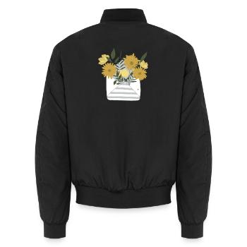 A small floral greeting by post in an envelope - Unisex Bomber Jacket - black - Back - AI Model Male 185 light (185cm)