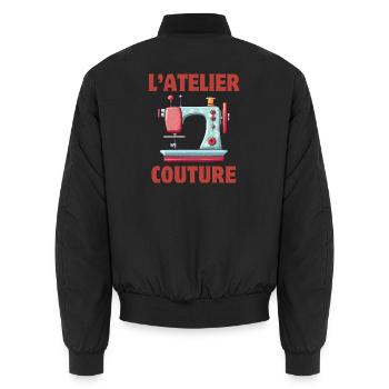 sewing, sewing workshop, embroidery - Unisex Bomber Jacket - black - Back - AI Model Male 185 light (185cm)